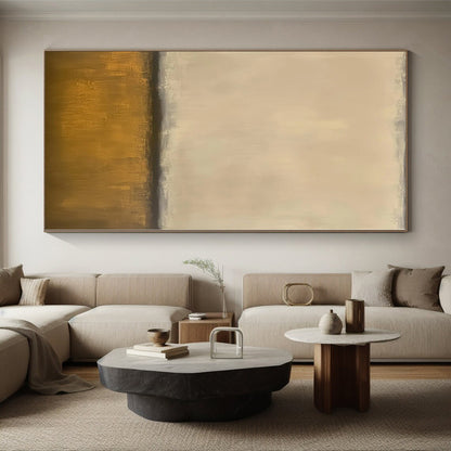 Hand Painted Art Beige & Gold Minimalist Abstract Painting On Canvas PT053