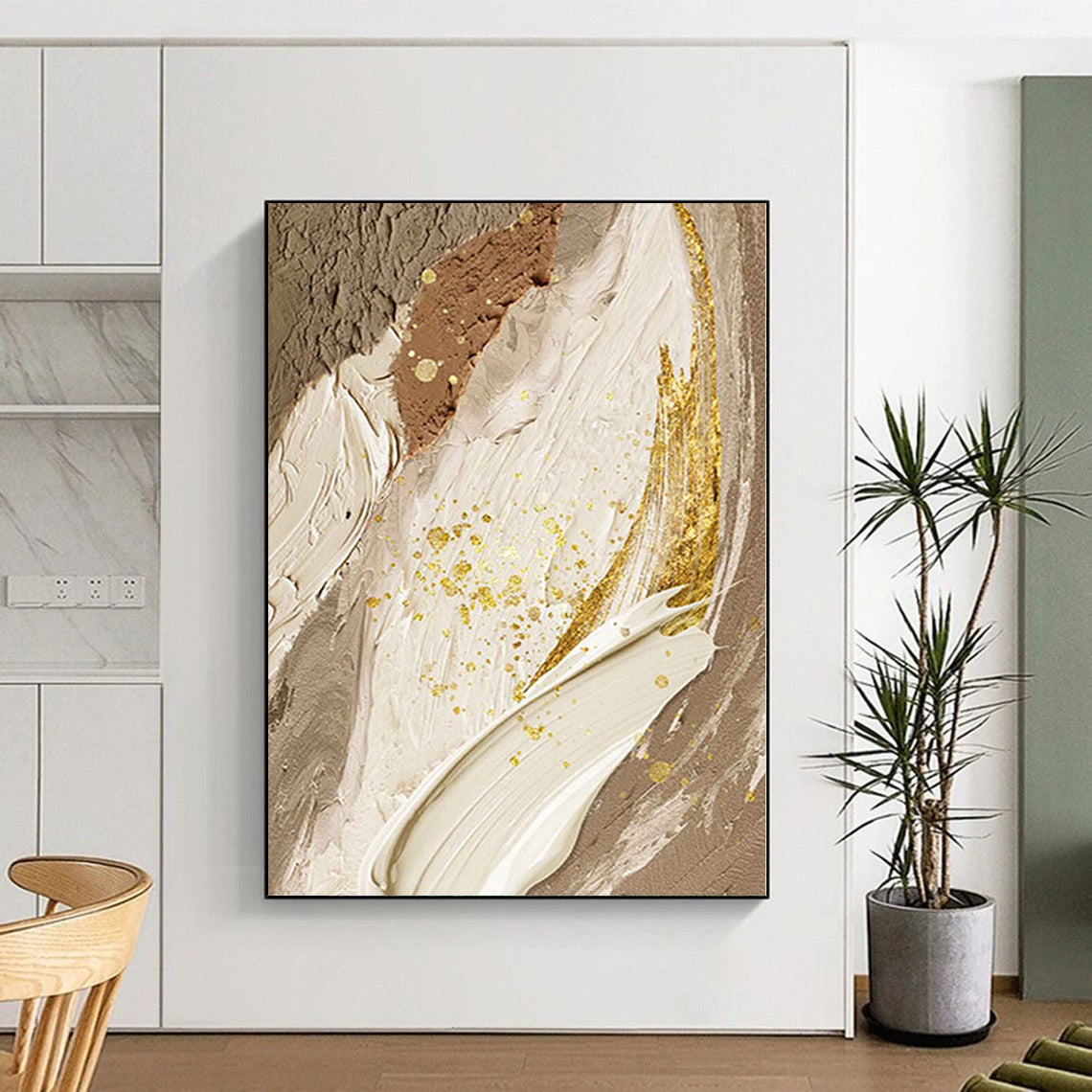 Hand Painting Beige, Brown & Gold Textured Abstract Painting On Canvas PT072