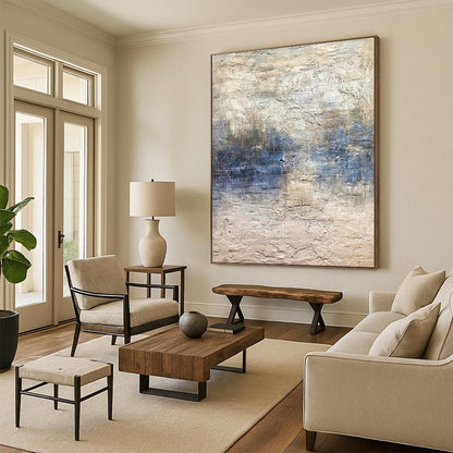 Acrylic Modern Art Paintings Blue and Beige Textured Abstract Art PT628