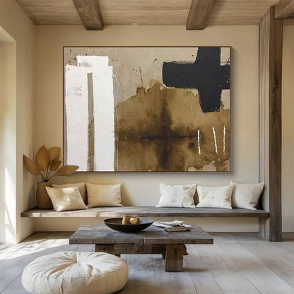 Paintings For House Brown, Black, and White Abstract Geometric Art HPS390