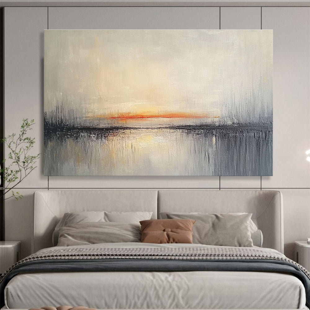 Minimalist Canvas Art Gray, Orange & White Textured Landscape Abstract Painting HPS272