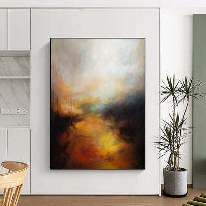 Modern Art Acrylic Orange, Yellow, and Black Textured Landscape Abstract Art PT808