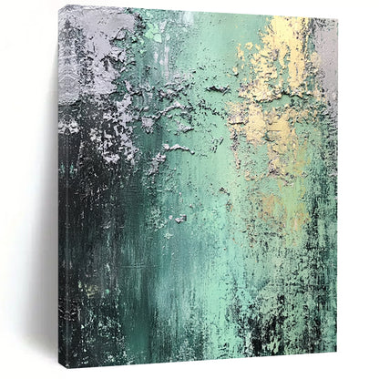 Modern Large Abstract Canvas Painting With Green, Gray, Yellow Textured Layers On Canvas PT187