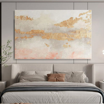 Minimalist Canvas Art Gold, Gray & Pink Textured Abstract Painting On Canvas HPS106