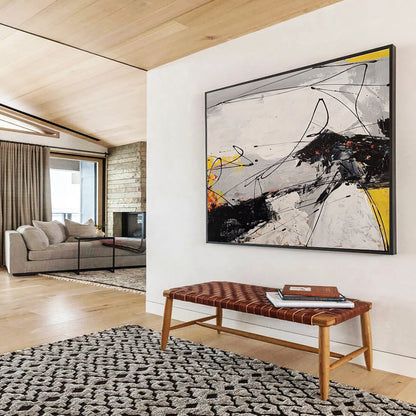 Cool Abstract Paintings Black, White & Yellow Energetic Abstract Art HPS185