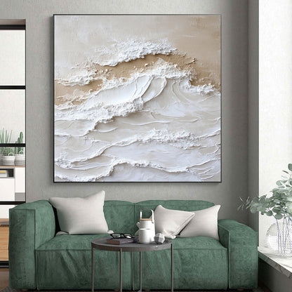 Oversized Abstract Wall Art Beige White Textured Wave Acrylic Art PT450